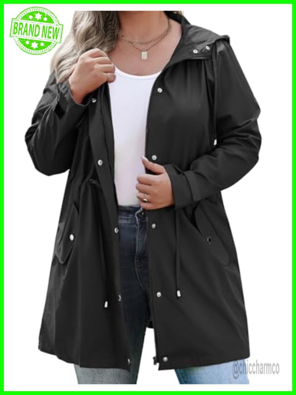 Plus Size Waterproof Rain Jacket with Hood Lightweight Windbreaker Outdoor